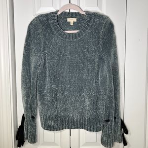 Cupio Soft Chenille Sweater with Black Bow Sleeve, Size S